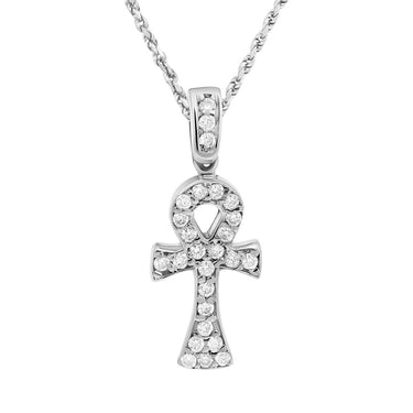 14k Gold Small Diamond Ankh Pendant 0.25 Ctw